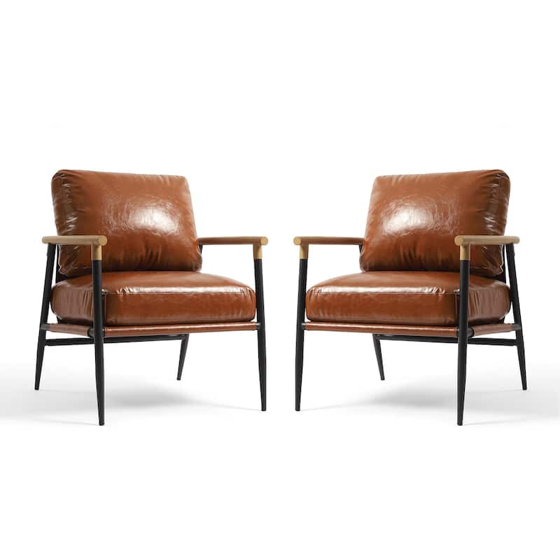 Madison 27'' W Vegan Leather/ Chenille Accent Chair set of 2