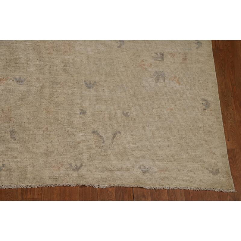 Hand Knotted Oriental 100% Wool Carpet Transitional All-Over Beige & Ivories Oushak Area Rug - 13' 6'' X 9' 10''