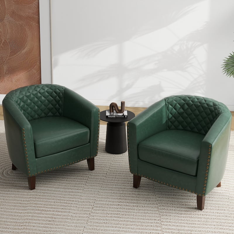Faux Leather Barrel Accent Chair - 2Pack - Green-2Pack