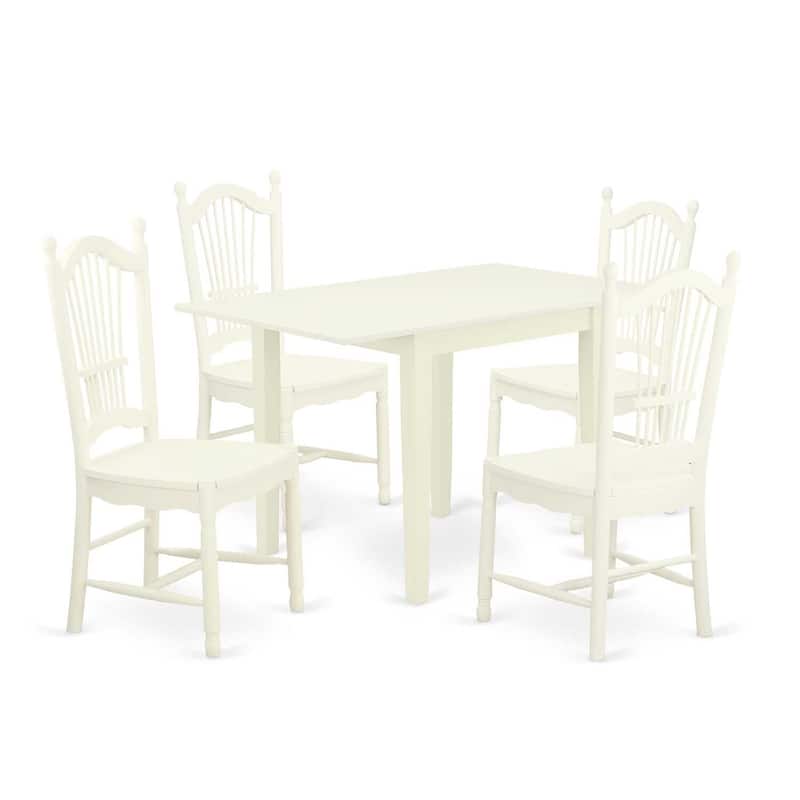 HomeStock 5-Pc Linen White Finish Solid Wood Top - Dining Room Set - Seats 4