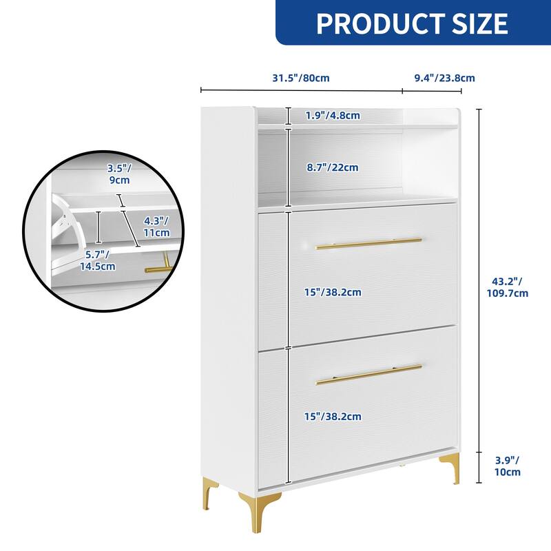 Moasis Shoe Storage Cabinet with 2 Flip Drawers Shoe Rack with Metal Legs