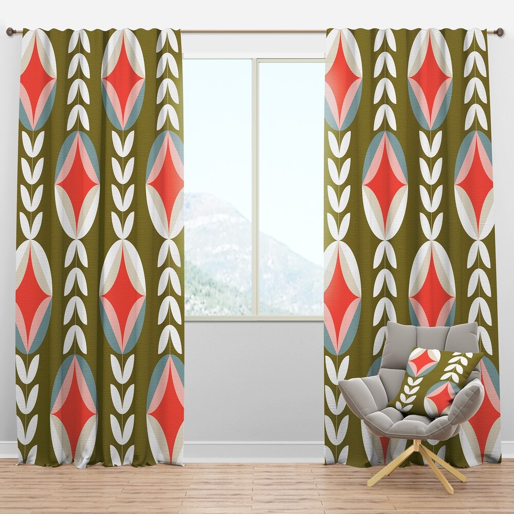 Mid Century Modern Pink Tiki Palms Brown 50" Wide Curtain Panel by Roostery 