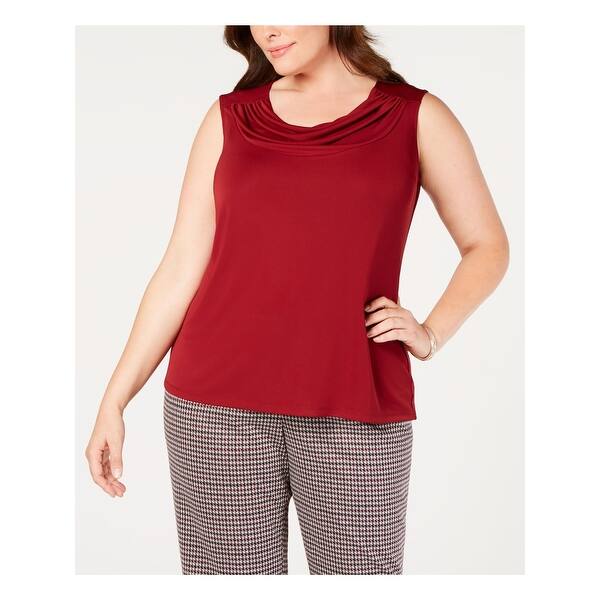 Shop Nine West Womens Red Drape Neck Shell Sleeveless Cowl Neck