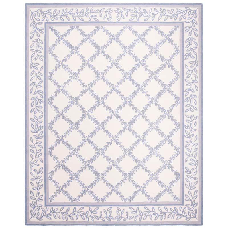 SAFAVIEH Handmade Chelsea Kimber Trellis French Country Wool Rug - 5'3" x 8'3" - Ivory/Light Blue - Rectangle