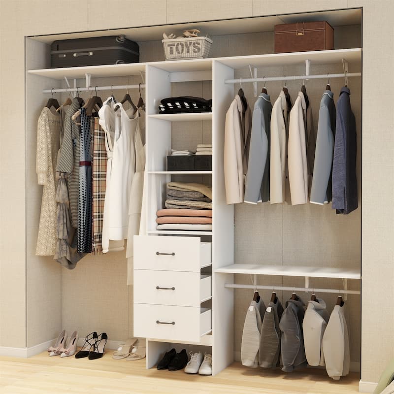 96" Coat Rack w/ 3 Adjustable Shelves,3 Expandable Hanger Rods,3 Drawers