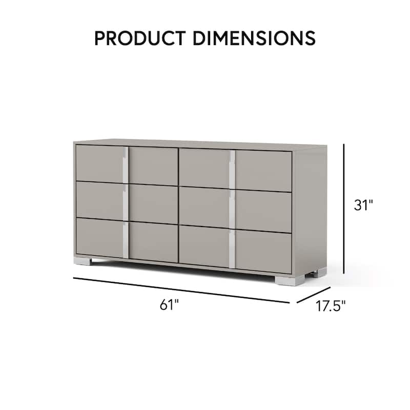 Furniture of America Erina Modern 3-Piece Glossy Dresser and 2 Nightstand Bedroom Set