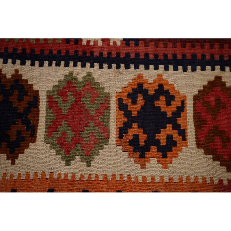 Vegetable Dye Red Kilim Qashqai Persian Antique Runner Wool Carpet - 3'9"x 8'6"