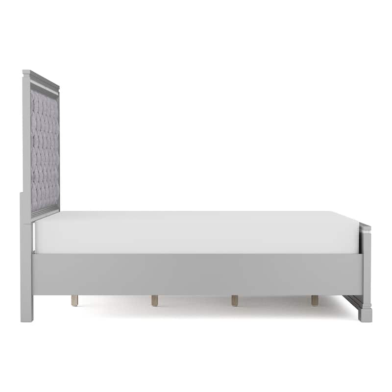 Seleena Glam Silver Fabric Upholstered Panel Bed with Button-Tufted by Furniture of America