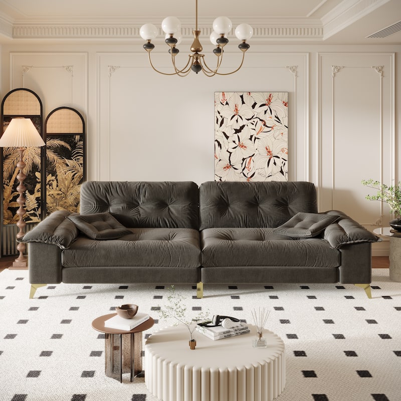 104.7" Modern Sectional Sofa with Tufted Design, Removable Armrests, Metal Legs & 2 Pillows, Chenille Upholstered Couch