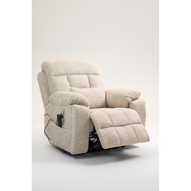 Velvet Oversized Power Lift Recliner Chair with Dual OKIN Motors, 180° Flat Lay, Massage, and 400 lbs Capacity