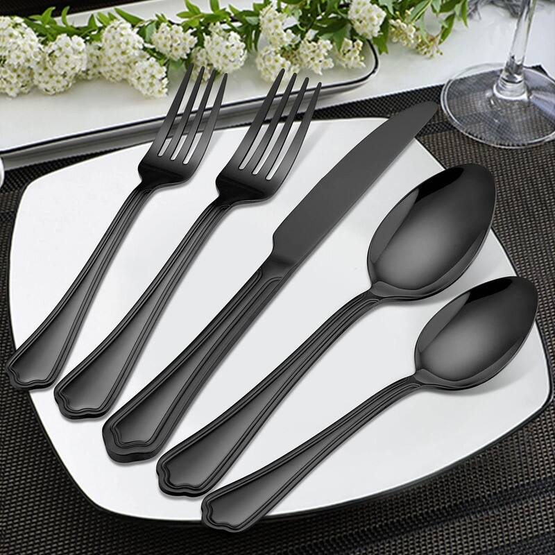 Black Silverware Set, Stainless Steel Flatware Cutlery Set