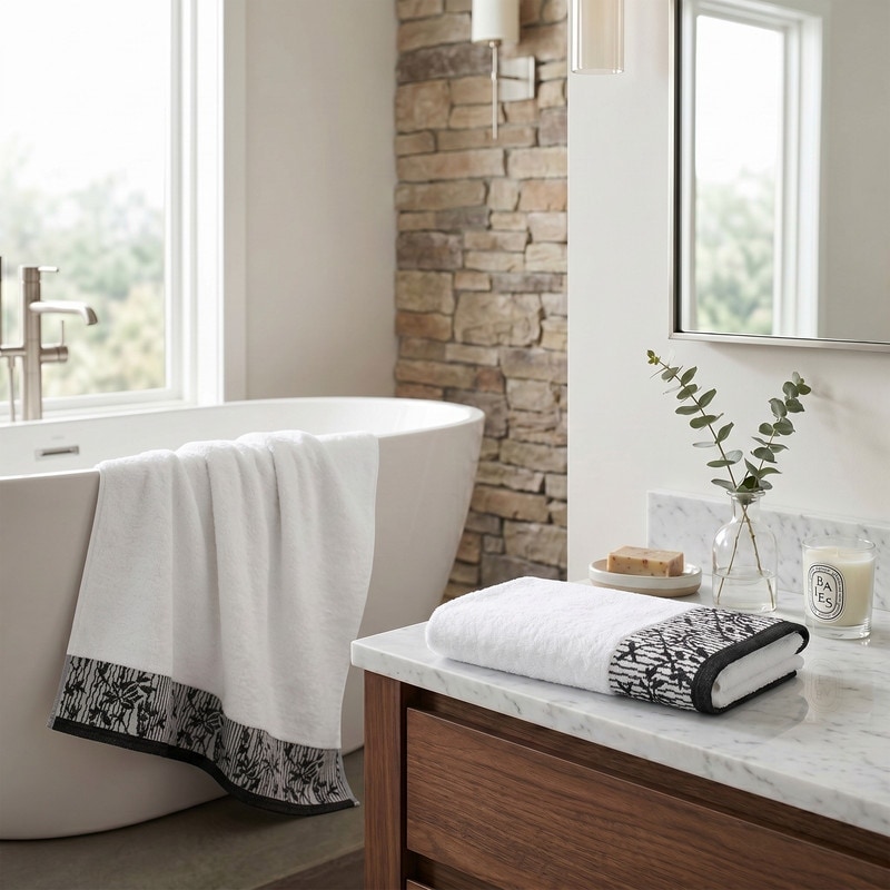 Superior Wisteria 2-Piece Cotton Bath Towel Set - Floral Jacquard Border Full Body Bath Towels