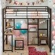 preview thumbnail 1 of 16, Modern Full Size Metal Loft Bed with Desk and Stool with Open-Style Wardrobe,Shelves and Cabinet Black