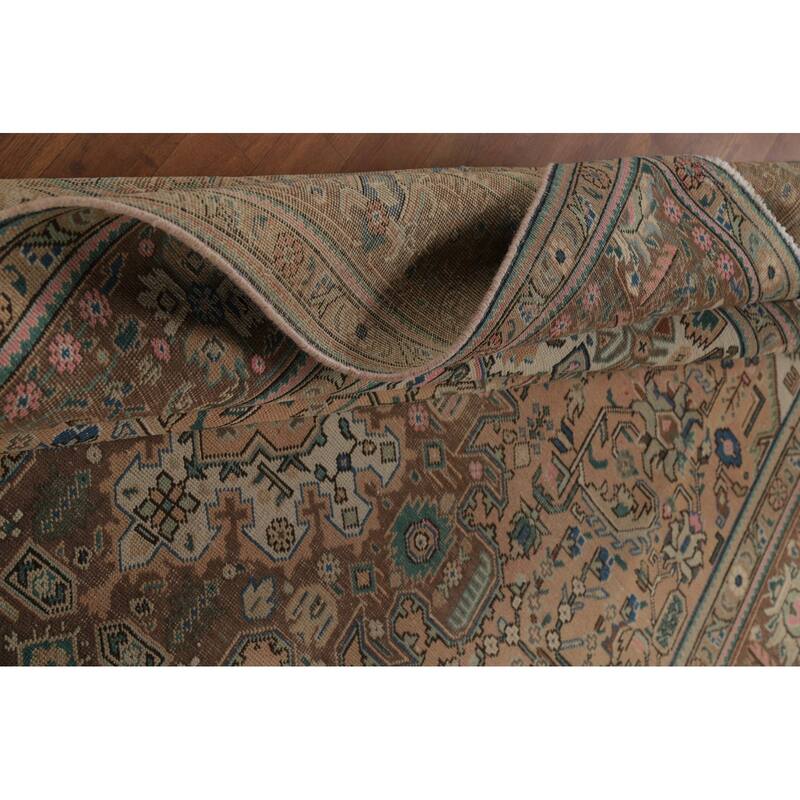 Geometric Peach Tabriz Persian Vintage Rug Hand-Knotted Wool Carpet - 8'1"x 11'3"