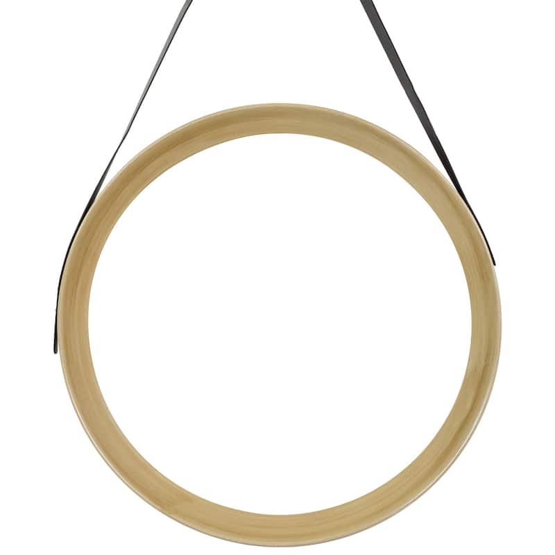 20" Wooden Finish Round Wall Mirror with Black Hanging Strap - other-frame-size