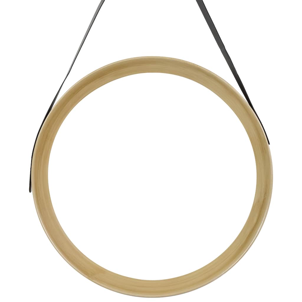 20" Wooden Finish Round Wall Mirror with Black Hanging Strap - other-frame-size