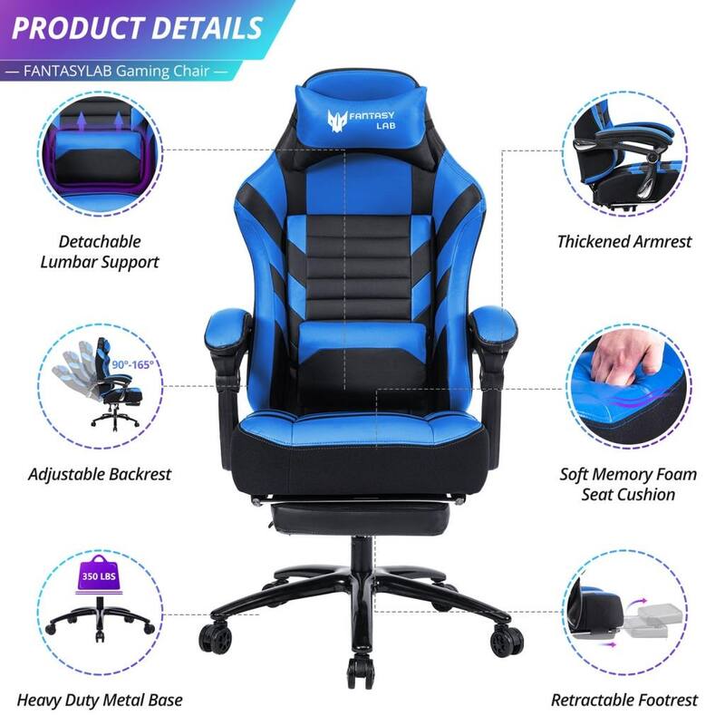 Ergonomic Office Chair Adjustable Swivel Recliner with Massage Lumbar Pillow and Retractable Footrest, for Office