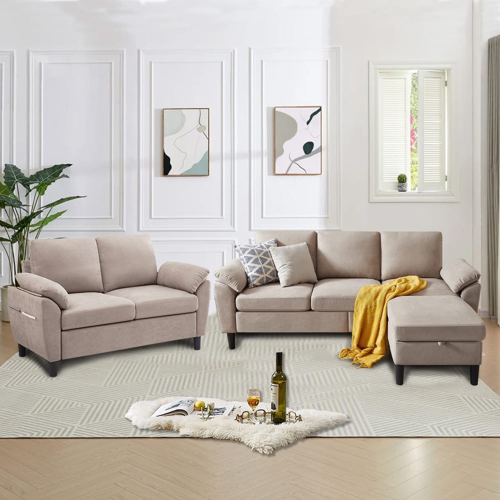 3-Piece Living Room Sectional Sofa Set with Loveseat and Ottoman