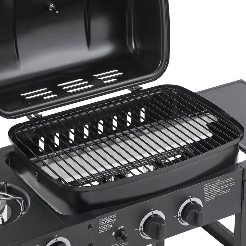 Anmytek 2-Burner Stainless Steel Propane Gas Grill with Side Burner 24000 BTU Enameled Grates Side Tables