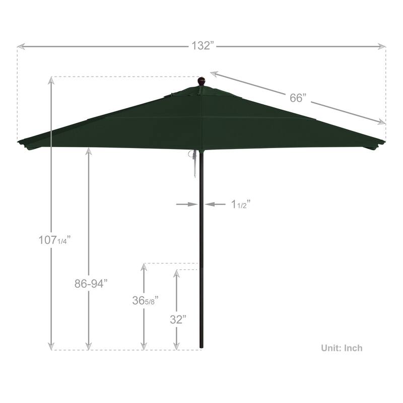 California Umbrella 11' Rd Aluminum Frame, Fiberglass Rib Patio Umbrella, Push Open, Bronze Finish, Sunbrella Fabric
