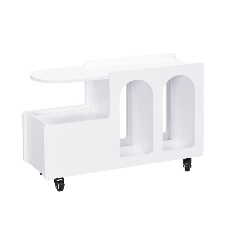 Roomfitters Modern Mobile End Table with Storage, Cream Style Side Table with Wheels and Multi-Layer Design for Living Room