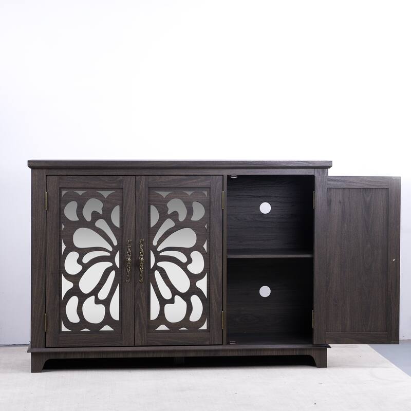 Anmytek 49" Brown Mirrored Door Sideboard Buffet Cabinet with Adjustable Shelves Spacious Storage for Living Room Kitchen