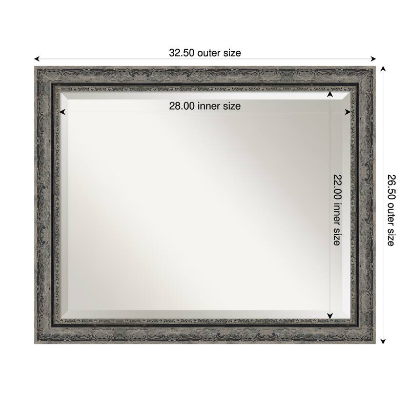 Filigree Beveled Framed Bathroom Vanity Wall Mirror - 33 x 27 in - Filigree Matte Black