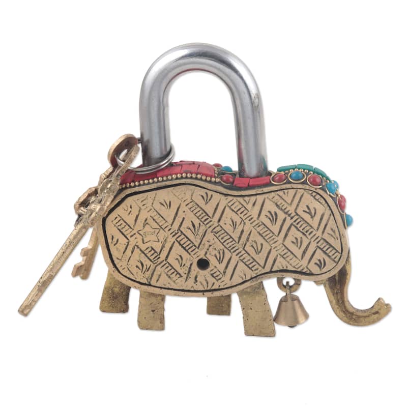 Novica Handmade Festive Elephant Lock And Key Set