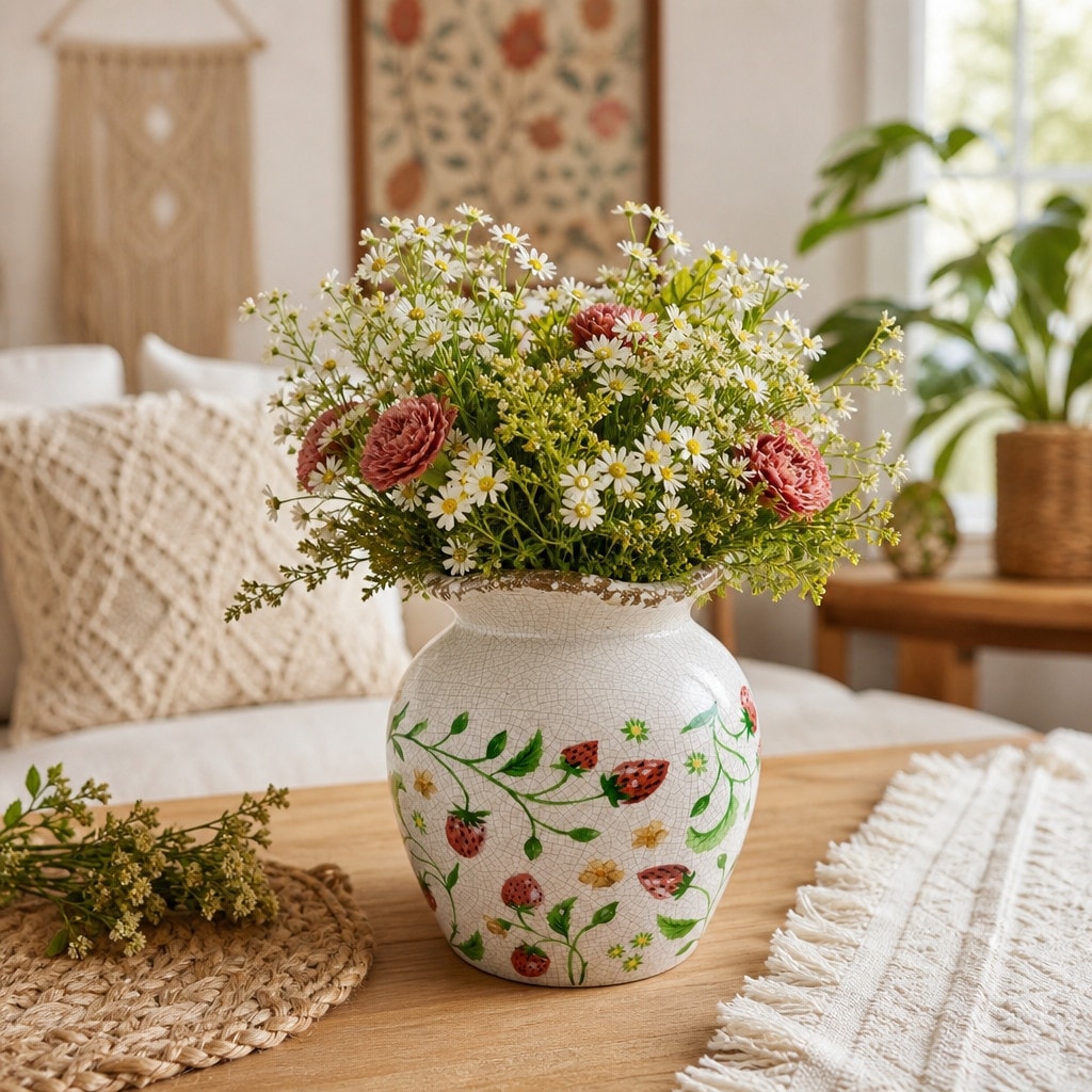 Casual Distressed Ceramic Print Vase for Home Table Decor