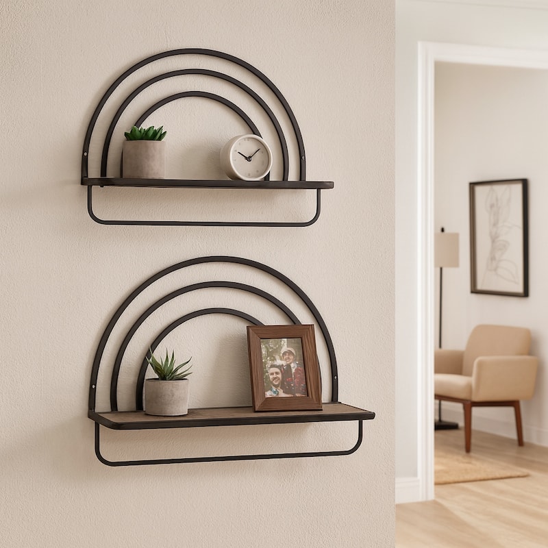 Metal Wood Rainbow Wall Sheves - Set of 2 - 20.0"