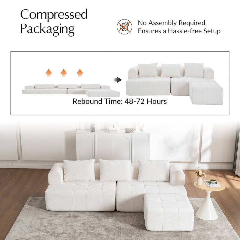 Chenille L Shaped Couch Boneless Couches for living room Tufted Sectional with Ottoman Modern Cloud Sofa