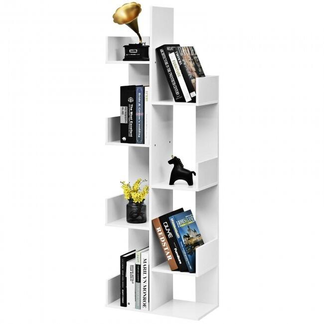 8-Tier Bookshelf Bookcase with 8 Open Compartments Space-Saving Storage Rack - 20"L x 10"W x 57"H