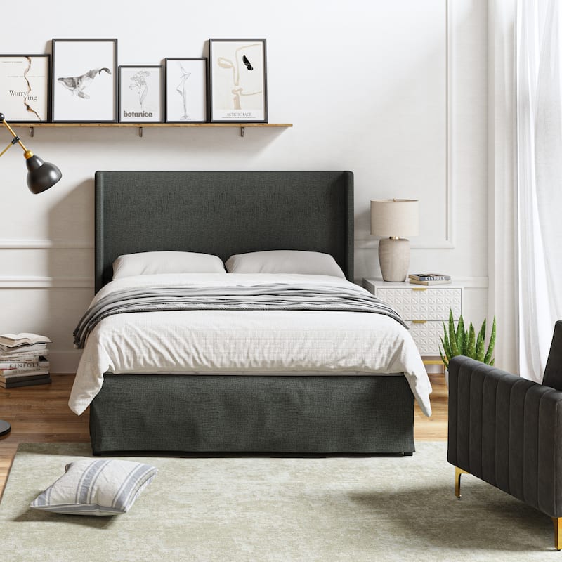 Louise Traditional Washable Slipcover Bed Upholstered Metal by HULALA HOME - CHARCOAL - Queen