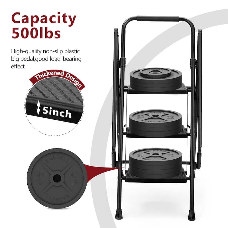 Four Step Ladder,lightweight Folding Four Step Stool, Wide Anti Slip Pedal And Safety Handle, Sturdy Steel Ladder
