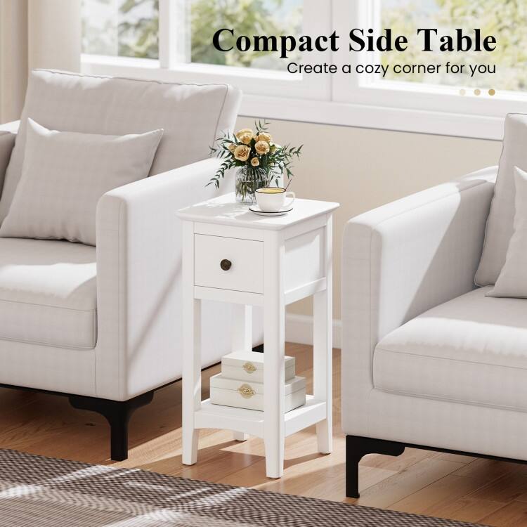 3 Tier Wooden Nightstand with Drawer and Shelf Solid Pine Side Table for Bedroom Living Room Compact End Table