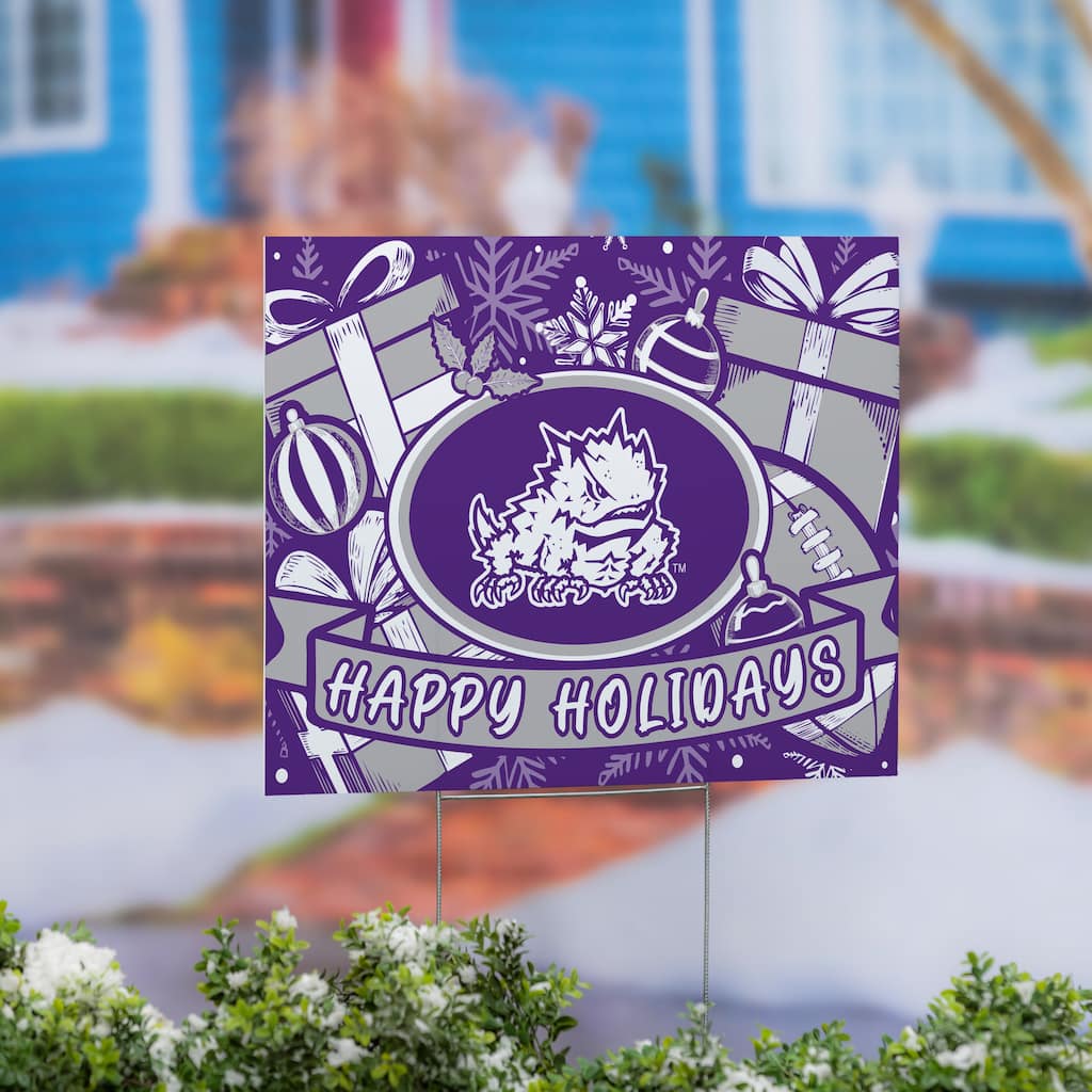 Texas Christian University Yard Sign, Happy Holidays - 24" x 18"