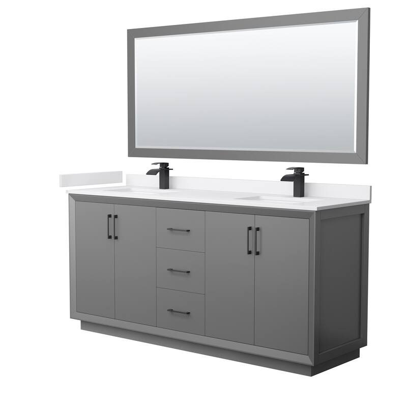 Wyndham Collection WCF414172D-VCA-UNSM70 Strada 72" Free Standing - Dark Gray / White Cultured Marble Top / Matte - Painted