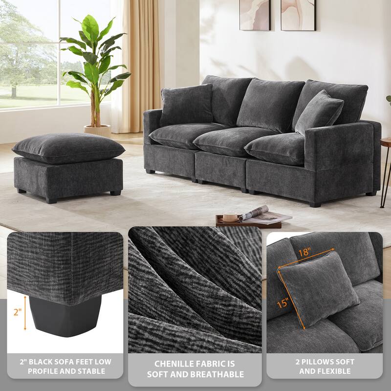 Modern Modular Sectional Sofa with Reconfigurable Chenille Seating and Foam Cushions for Versatile Home Living Spaces