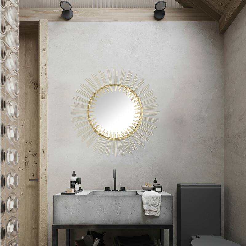 Gold 31 in. W x 31 in. H Sunburst Mid-Century Modern Metal Framed Accent Mirror - 31.5 in. W x 31.5 in. H x 1 in. D