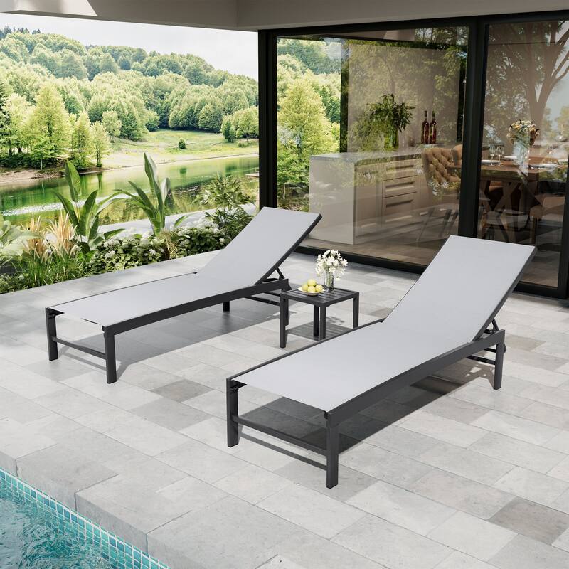 Outdoor Patio Adjustable Chaise Lounge Chairs with Side Table Set