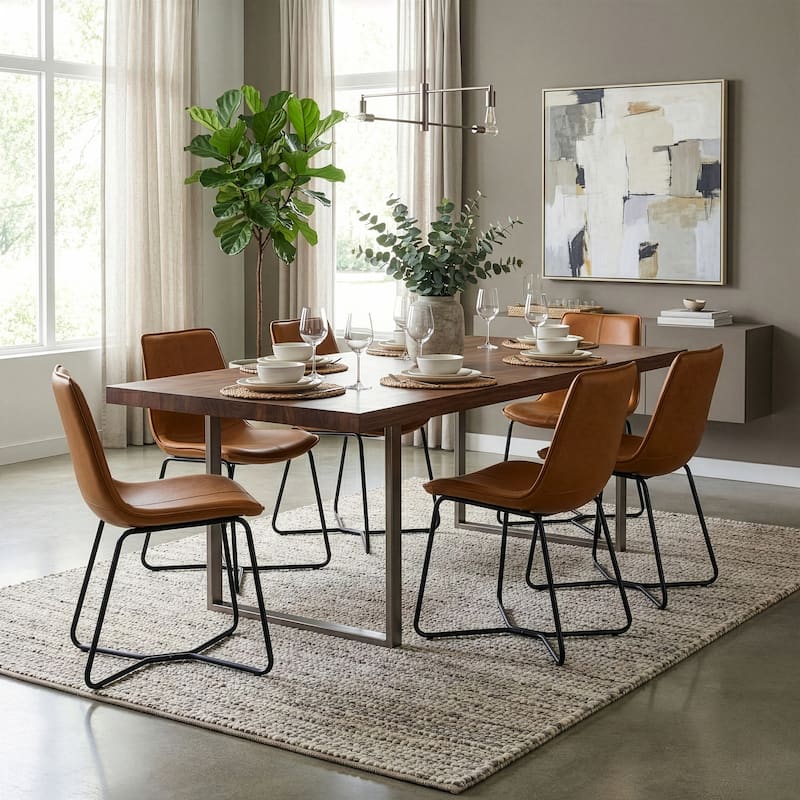 Amery Cappuccino Faux Leather Dining Chair with Iron Frame (Set of 2)