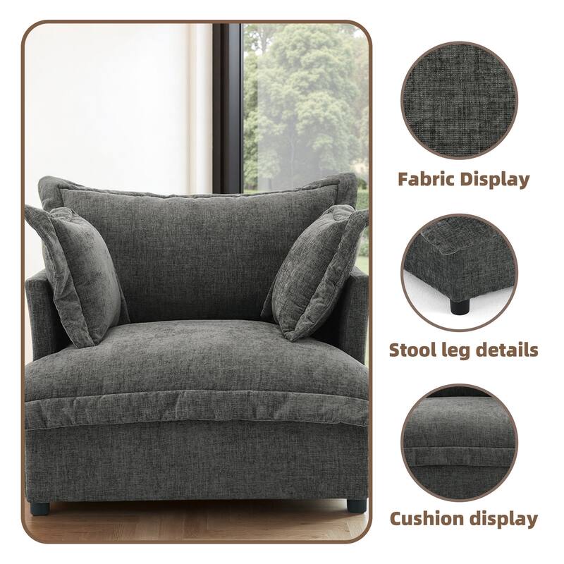 39"W Oversized Upholstered Chenille Comfy Cloud Accent Armchair