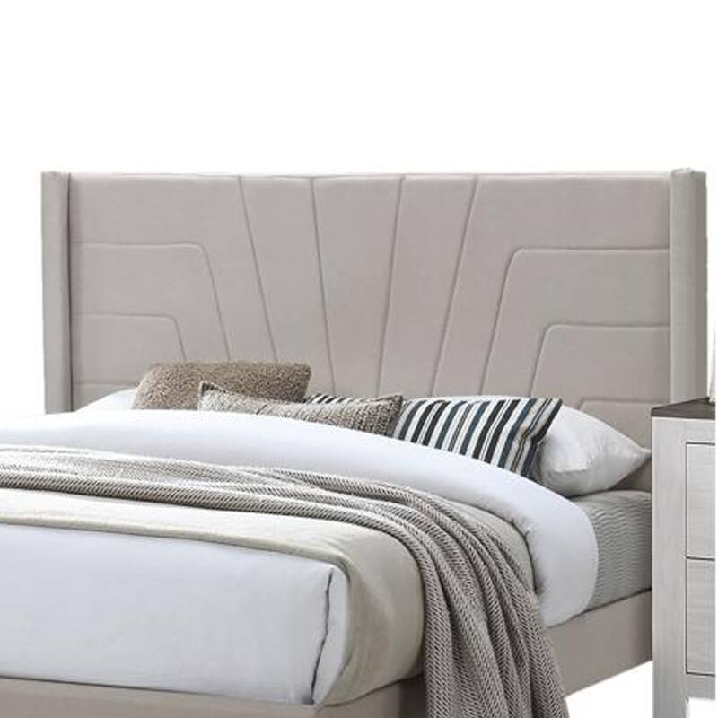 Kopa Queen Size Bed with Tufted Headboard, Brown Burlap Upholstery, Wood
