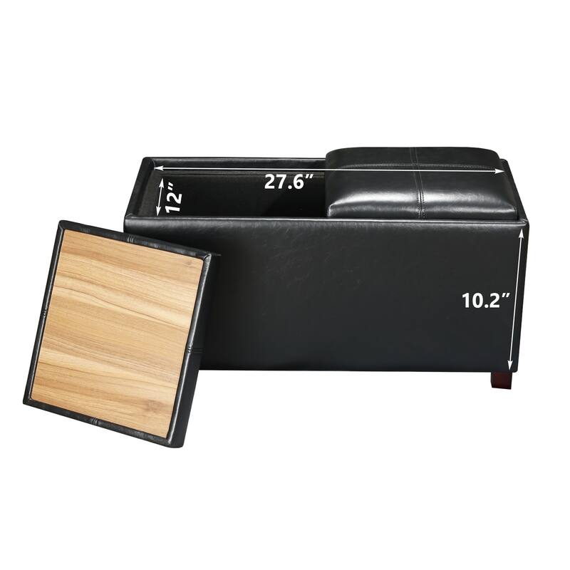 Adeco Rectangle Faux Leather Storage Ottoman with Dual Flip-Top Trays - 31.1"X15.4"X15.7