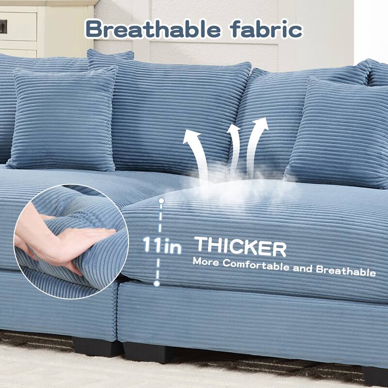 92" Oversized Corduroy Couch for Living Room, Upholstered Loveseat Sofa with Wide Armrests and Throw Pillows for Apartment