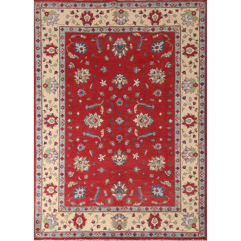 Red Kazak Area Rug Hand-Knotted Floral Wool Carpet - 5'9" x 7'8"