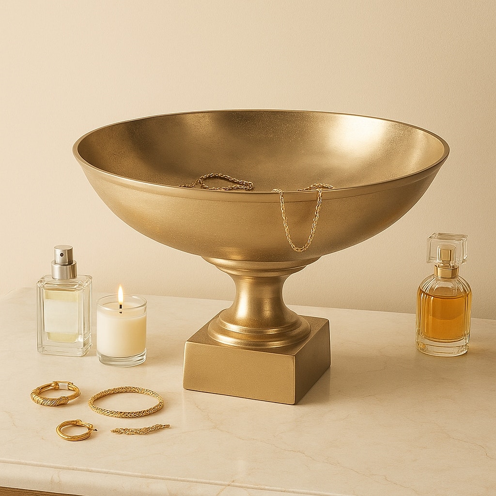 Decorative Aluminum Bowl Modern Pedestal Base - Home Decor - 15", Gold - 20.0"