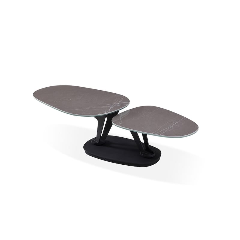 HomeRoots 36" Gray And Black Faux Marble And Metal Oval Coffee Table - 35.5 in. x 16.5 in. x 23 in.