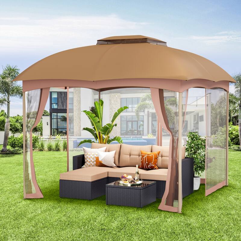 10ft x 10ft Pop Up Double-vented Gazebo with Mosquito Mesh Netting Walls