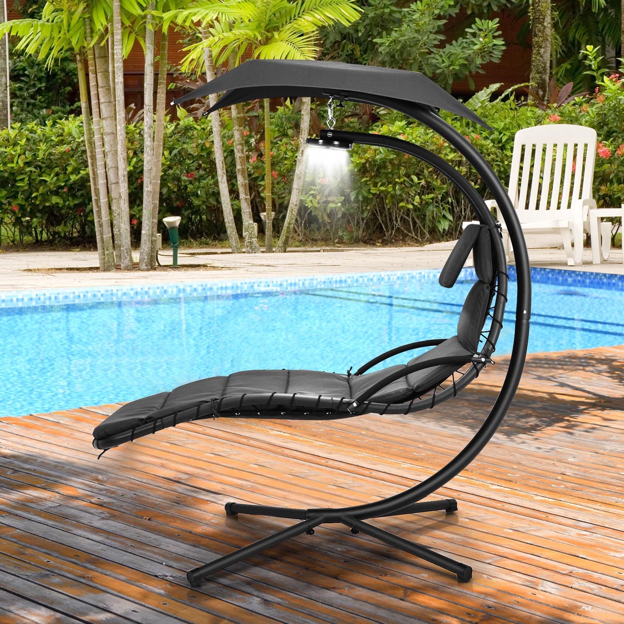 Gymax Hanging Chaise Lounge Curved Steel Patio Hammock Swing Chair w On Sale Bed Bath Beyond 36047104